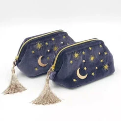 Apparel Starry Night Velvet Embroidery Cosmetic Travel Makeup Bag