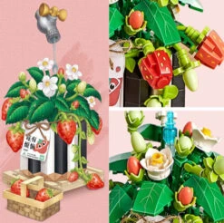 Strawberry Pot & Red Flower Micro Building Blocks -Kawaii Store kawaiies plushies plush softtoy strawberry pot red flower micro building blocks build it 286431