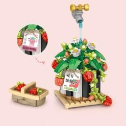 Strawberry Pot & Red Flower Micro Building Blocks -Kawaii Store kawaiies plushies plush softtoy strawberry pot red flower micro building blocks build it 489649