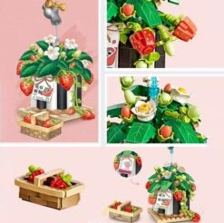 Strawberry Pot & Red Flower Micro Building Blocks -Kawaii Store kawaiies plushies plush softtoy strawberry pot red flower micro building blocks build it 885770