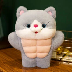Strong Muscle Cat Plushie -Kawaii Store kawaiies plushies plush softtoy strong muscle cat plushie soft toy grey 179503