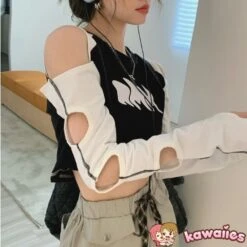 Apparel Stylish Hole Long Sleeves Flames Top -Kawaii Store kawaiies plushies plush softtoy stylish hole long sleeves flames top tops 125205