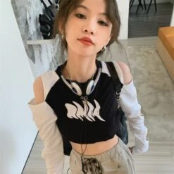 Apparel Stylish Hole Long Sleeves Flames Top -Kawaii Store kawaiies plushies plush softtoy stylish hole long sleeves flames top tops 148736