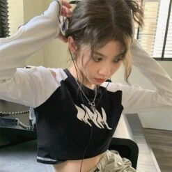 Apparel Stylish Hole Long Sleeves Flames Top -Kawaii Store kawaiies plushies plush softtoy stylish hole long sleeves flames top tops 503228