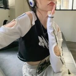 Apparel Stylish Hole Long Sleeves Flames Top -Kawaii Store kawaiies plushies plush softtoy stylish hole long sleeves flames top tops 574704