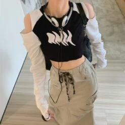 Apparel Stylish Hole Long Sleeves Flames Top -Kawaii Store kawaiies plushies plush softtoy stylish hole long sleeves flames top tops s 579765