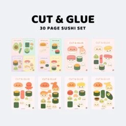 Sushi Cut & Glue Activity – Kawaii Printable Craft For Kids (30 Pages)