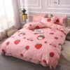 Sweet Strawberry Print Bedding Set 2 Sweet Strawberry Print Bedding Set -Kawaii Store kawaiies plushies plush softtoy sweet strawberry and peach print bedding set home decor 343473