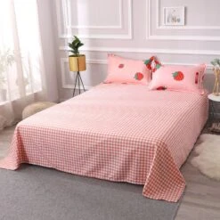 Sweet Strawberry Print Bedding Set 12 Sweet Strawberry Print Bedding Set -Kawaii Store kawaiies plushies plush softtoy sweet strawberry and peach print bedding set home decor 508633