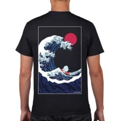 Apparel Tato Surfing The Great Wave Square Tee -Kawaii Store kawaiies plushies plush softtoy tato surfing the great wave square tee tops black s 857733