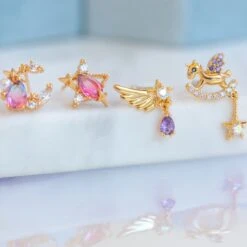 Teardrop Stars Moon Gold-Plated Stud Earrings -Kawaii Store kawaiies plushies plush softtoy teardrop stars moon gold plated stud earrings earrings 166143