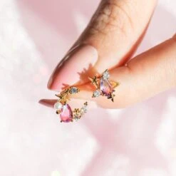 Teardrop Stars Moon Gold-Plated Stud Earrings