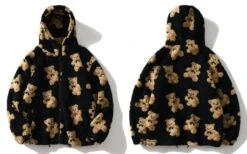 Apparel Teddy Bear Fleece Hooded Zip-up Jacket -Kawaii Store kawaiies plushies plush softtoy teddy bear fleece hooded zip up jacket new apparel black s 826872