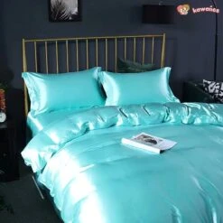 Turquoise Mulberry Silk Bedding Set -Kawaii Store kawaiies plushies plush softtoy turquoise mulberry silk bedding set bedding sets 948583