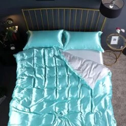 Turquoise Mulberry Silk Bedding Set -Kawaii Store kawaiies plushies plush softtoy turquoise mulberry silk bedding set bedding sets 998005