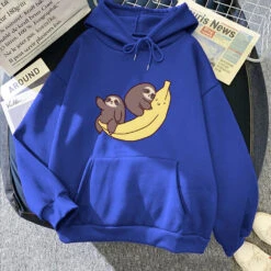 Apparel Two Baby Sloths Hugging Banana Unisex Hoodie -Kawaii Store kawaiies plushies plush softtoy two baby sloths hugging banana unisex hoodie apparel dark blue m 159862