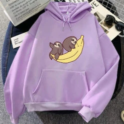 Apparel Two Baby Sloths Hugging Banana Unisex Hoodie -Kawaii Store kawaiies plushies plush softtoy two baby sloths hugging banana unisex hoodie apparel light purple xs 230545