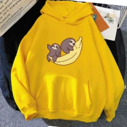 Apparel Two Baby Sloths Hugging Banana Unisex Hoodie -Kawaii Store kawaiies plushies plush softtoy two baby sloths hugging banana unisex hoodie apparel yellow xs 862441