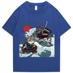 Apparel Two Samurai Cats Battling On Waves Unisex Tee -Kawaii Store kawaiies plushies plush softtoy two samurai cats battling on waves unisex tee apparel blue s 186244