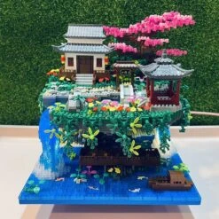 Waterfall Japanese House Sakura Tree Floating Island Nano Building Blocks | Limited Stock -Kawaii Store kawaiies plushies plush softtoy waterfall japanese house sakura tree floating island nano building blocks back in stock build it 344753