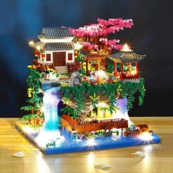 Waterfall Japanese House Sakura Tree Floating Island Nano Building Blocks | Limited Stock -Kawaii Store kawaiies plushies plush softtoy waterfall japanese house sakura tree floating island nano building blocks back in stock build it 412705