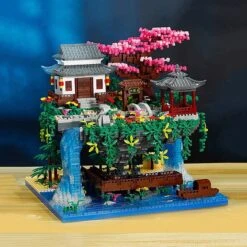 Waterfall Japanese House Sakura Tree Floating Island Nano Building Blocks | Limited Stock -Kawaii Store kawaiies plushies plush softtoy waterfall japanese house sakura tree floating island nano building blocks back in stock build it 471455