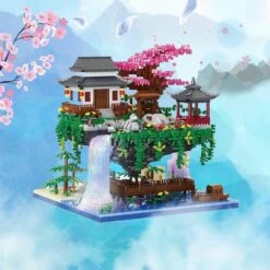 Waterfall Japanese House Sakura Tree Floating Island Nano Building Blocks | Limited Stock -Kawaii Store kawaiies plushies plush softtoy waterfall japanese house sakura tree floating island nano building blocks back in stock build it 603503