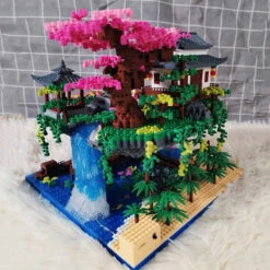 Waterfall Japanese House Sakura Tree Floating Island Nano Building Blocks | Limited Stock -Kawaii Store kawaiies plushies plush softtoy waterfall japanese house sakura tree floating island nano building blocks back in stock build it 683887