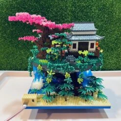 Waterfall Japanese House Sakura Tree Floating Island Nano Building Blocks | Limited Stock -Kawaii Store kawaiies plushies plush softtoy waterfall japanese house sakura tree floating island nano building blocks back in stock build it 791897