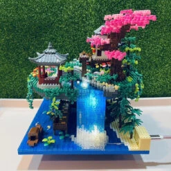 Waterfall Japanese House Sakura Tree Floating Island Nano Building Blocks | Limited Stock -Kawaii Store kawaiies plushies plush softtoy waterfall japanese house sakura tree floating island nano building blocks back in stock build it 868430