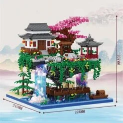 Waterfall Japanese House Sakura Tree Floating Island Nano Building Blocks | Limited Stock -Kawaii Store kawaiies plushies plush softtoy waterfall japanese house sakura tree floating island nano building blocks limited stock build it 848627