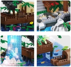 Waterfall Japanese House Sakura Tree Floating Island Nano Building Blocks | Limited Stock -Kawaii Store kawaiies plushies plush softtoy waterfall japanese house sakura tree floating island nano building blocks limited stock build it 854827