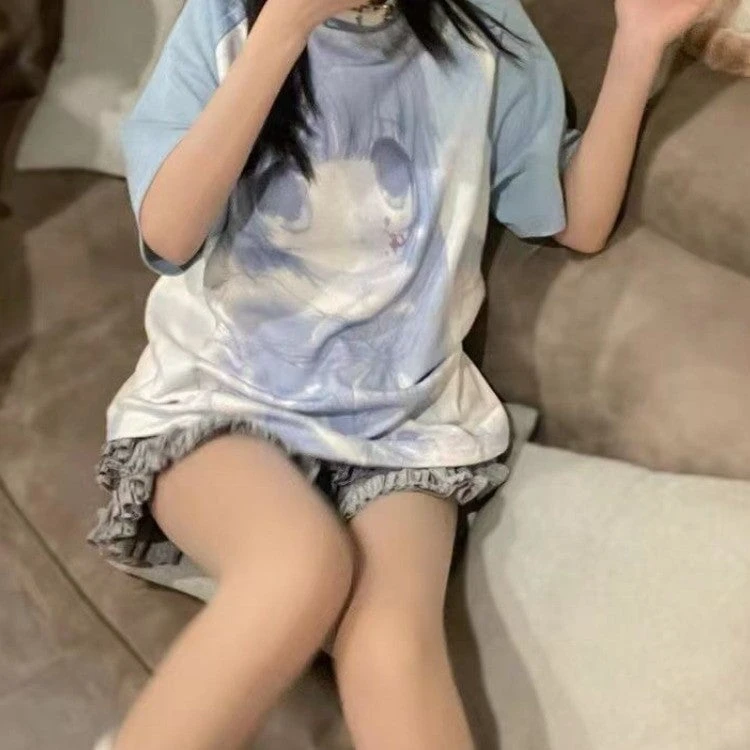 Apparel White Anime Washed Blue Girl Two-tone Women's Tee 5 Apparel White Anime Washed Blue Girl Two-tone Women's Tee - Image 3