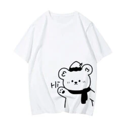 Apparel White Bear Outline 'Hi' Unisex Tee -Kawaii Store kawaiies plushies plush softtoy white bear outline hi unisex tee apparel white m 620265