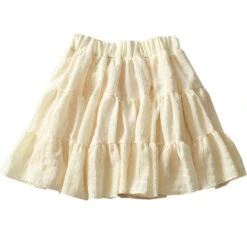 Apparel White Beige Ruffles Elastic High Waist Mini Skirt -Kawaii Store kawaiies plushies plush softtoy white beige ruffles elastic high waist mini skirt apparel beige 809083