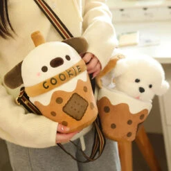 White Bichon Frisé Plushie Bubble Tea Cookie Bag -Kawaii Store kawaiies plushies plush softtoy white bichon frise plushie bubble tea cookie bag soft toy 269583