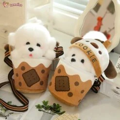 White Bichon Frisé Plushie Bubble Tea Cookie Bag -Kawaii Store kawaiies plushies plush softtoy white bichon frise plushie bubble tea cookie bag soft toy 354909