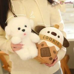 White Bichon Frisé Plushie Bubble Tea Cookie Bag -Kawaii Store kawaiies plushies plush softtoy white bichon frise plushie bubble tea cookie bag soft toy 465083