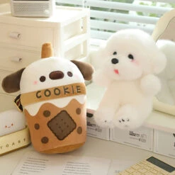 White Bichon Frisé Plushie Bubble Tea Cookie Bag -Kawaii Store kawaiies plushies plush softtoy white bichon frise plushie bubble tea cookie bag soft toy 477807