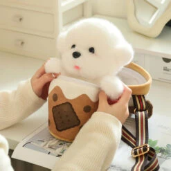 White Bichon Frisé Plushie Bubble Tea Cookie Bag -Kawaii Store kawaiies plushies plush softtoy white bichon frise plushie bubble tea cookie bag soft toy 528706