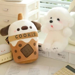 White Bichon Frisé Plushie Bubble Tea Cookie Bag -Kawaii Store kawaiies plushies plush softtoy white bichon frise plushie bubble tea cookie bag soft toy 541358