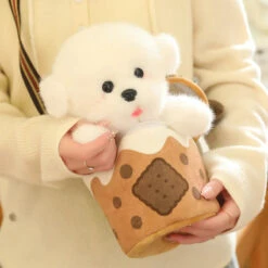 White Bichon Frisé Plushie Bubble Tea Cookie Bag -Kawaii Store kawaiies plushies plush softtoy white bichon frise plushie bubble tea cookie bag soft toy 595261