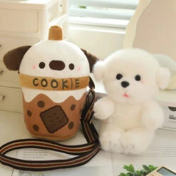 White Bichon Frisé Plushie Bubble Tea Cookie Bag -Kawaii Store kawaiies plushies plush softtoy white bichon frise plushie bubble tea cookie bag soft toy 644062