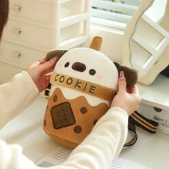 White Bichon Frisé Plushie Bubble Tea Cookie Bag -Kawaii Store kawaiies plushies plush softtoy white bichon frise plushie bubble tea cookie bag soft toy 664419
