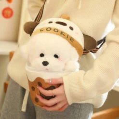 White Bichon Frisé Plushie Bubble Tea Cookie Bag -Kawaii Store kawaiies plushies plush softtoy white bichon frise plushie bubble tea cookie bag soft toy 831639