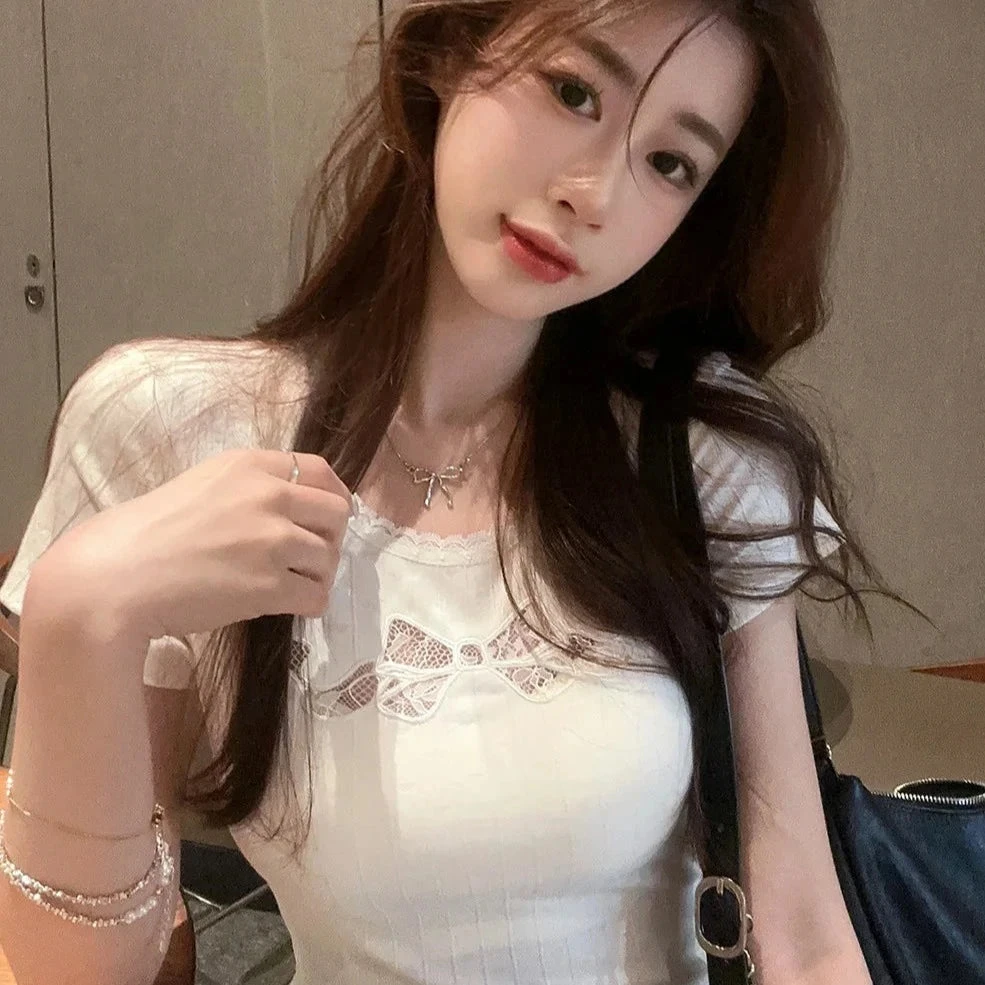 Apparel White Black Coquette Lace Bow Women's Top 8 Apparel White Black Coquette Lace Bow Women's Top - Image 6