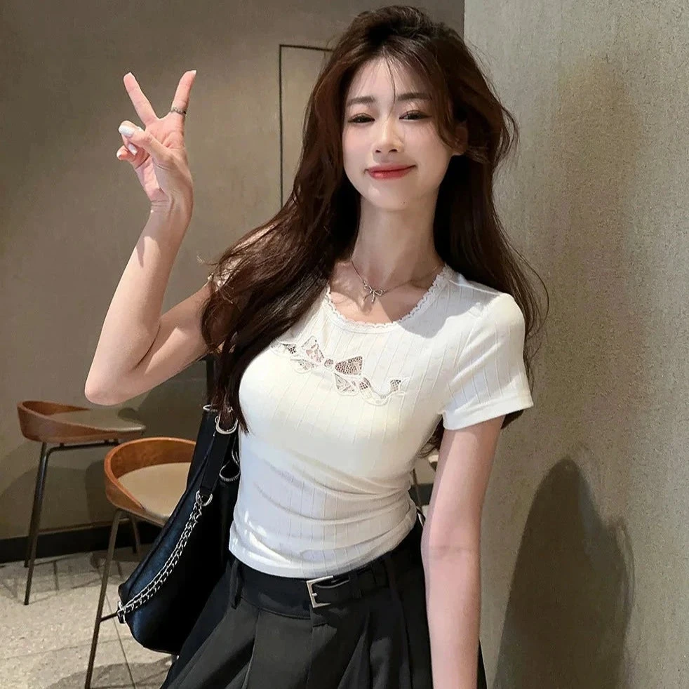 Apparel White Black Coquette Lace Bow Women's Top 9 Apparel White Black Coquette Lace Bow Women's Top - Image 7