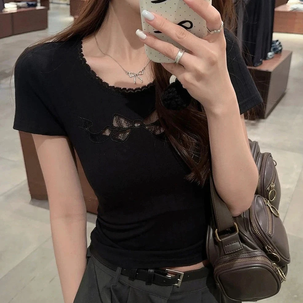 Apparel White Black Coquette Lace Bow Women's Top 20 Apparel White Black Coquette Lace Bow Women's Top - Image 18