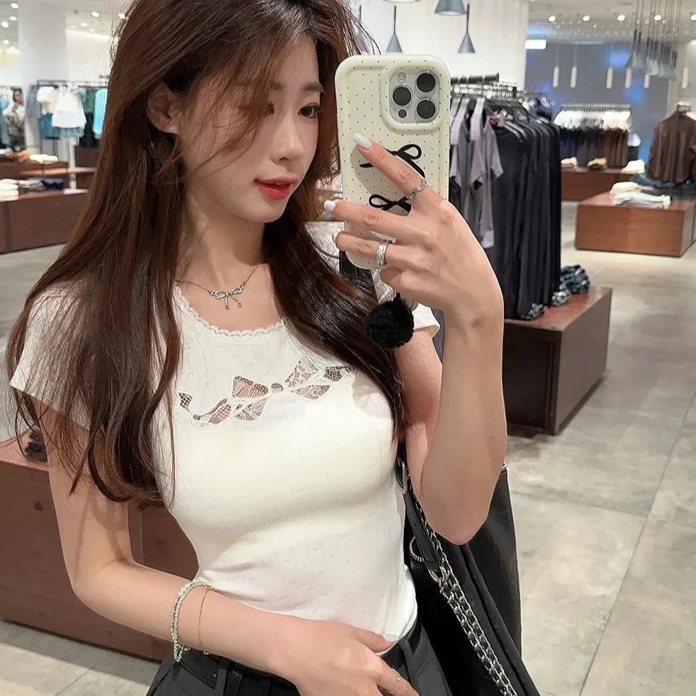 Apparel White Black Coquette Lace Bow Women's Top 15 Apparel White Black Coquette Lace Bow Women's Top - Image 13