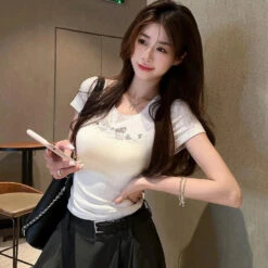 Apparel White Black Coquette Lace Bow Women's Top 29 Apparel White Black Coquette Lace Bow Women's Top -Kawaii Store kawaiies plushies plush softtoy white black coquette lace bow womens top apparel 815586